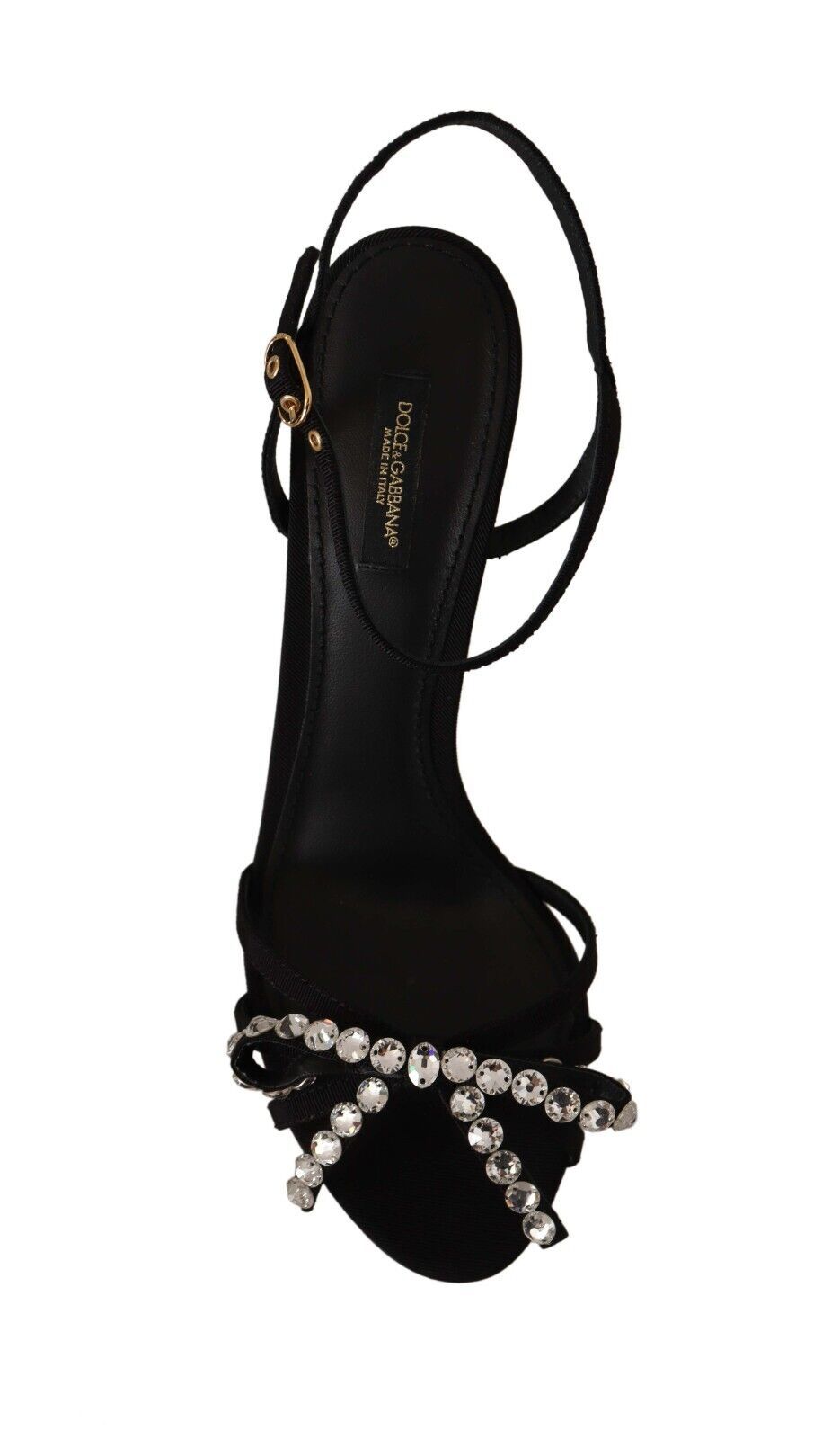 Dolce & Gabbana Black Crystals Ankle Strap Heels Sandals Shoes Curated Luxury Accessories by Orvyn