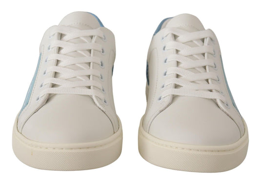 Dolce & Gabbana White Blue Leather Low Top Sneakers Shoes Curated Luxury Accessories by Orvyn