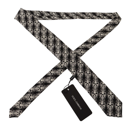 Dolce & Gabbana Black White Flower 100% Silk Print Adjustable Accessory Tie Curated Luxury Accessories by Orvyn