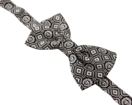 Dolce & Gabbana Black white 100% Silk Adjustable Neck Papillon Tie Curated Luxury Accessories by Orvyn