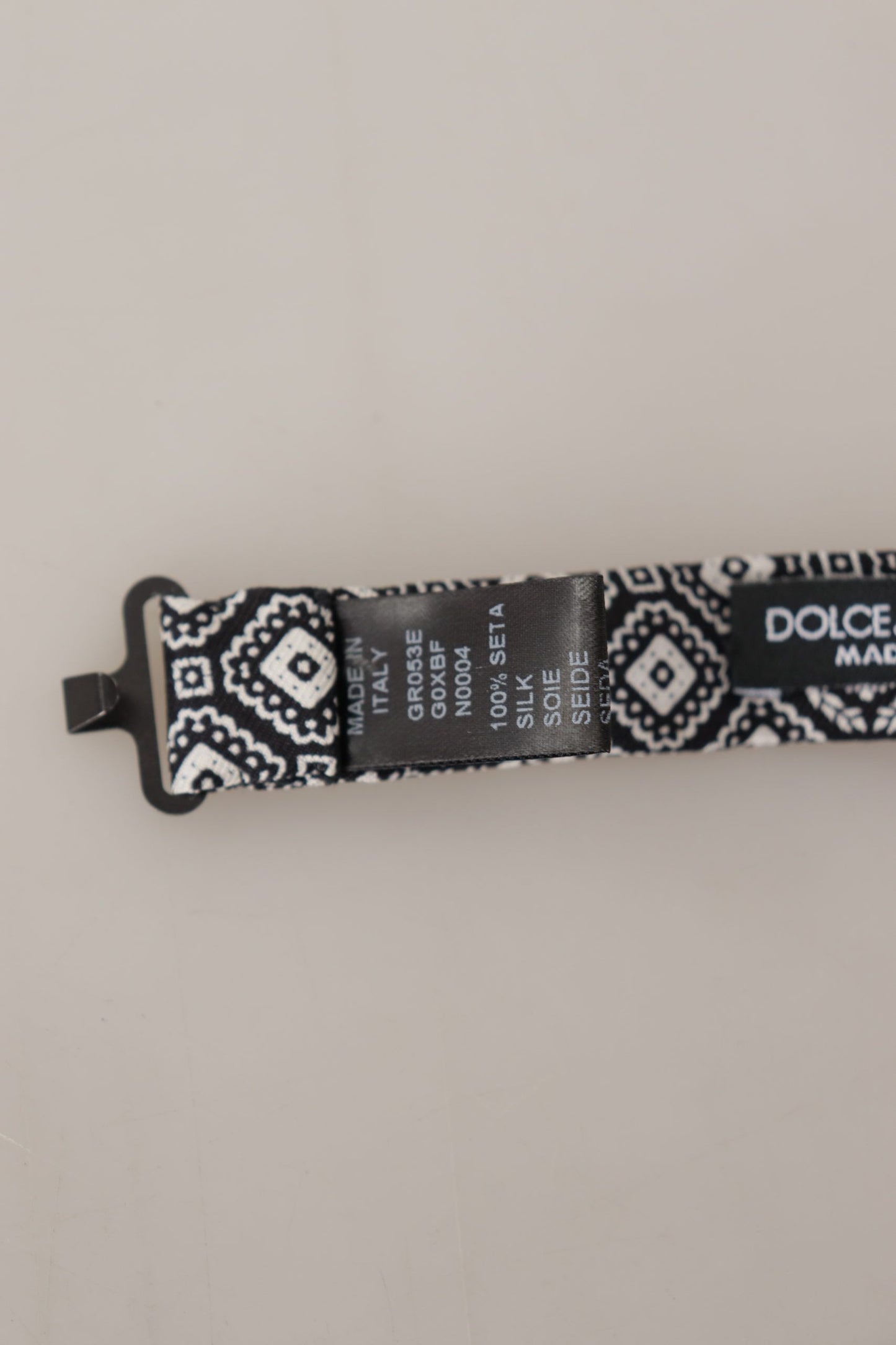 Dolce & Gabbana Black white 100% Silk Adjustable Neck Papillon Tie Curated Luxury Accessories by Orvyn