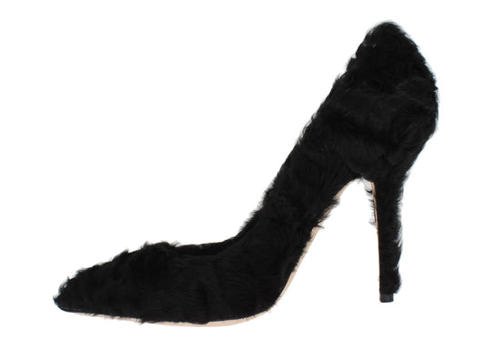 Dolce & Gabbana Black Xiangao Lamb Fur Leather Pumps Curated Luxury Accessories by Orvyn