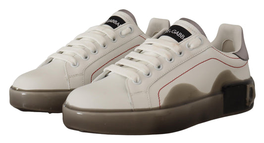 Dolce & Gabbana White Leather Shoes Womens Logo Portofino Sneakers weiss