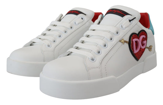 Dolce & Gabbana White Leather Sneaker Portofino Logo Heart Shoes weiss