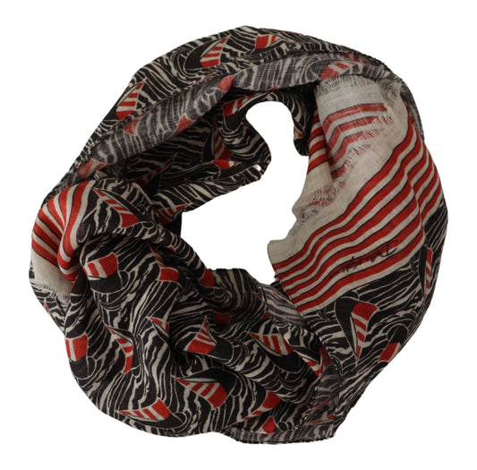 Dolce & Gabbana Black Red Linen Sailboat Stripe Print Shawl Scarf Curated Luxury Accessories by Orvyn