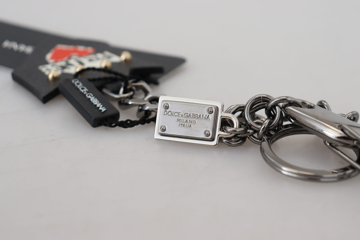Dolce & Gabbana Black Prince Studs Logo Silver Brass Keychain Curated Luxury Accessories by Orvyn