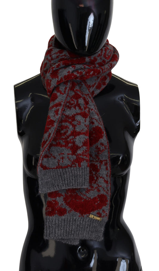 GF Ferre Red Grey Knitted Wrap Warmer Womens Shawl Scarf Curated Luxury Accessories by Orvyn