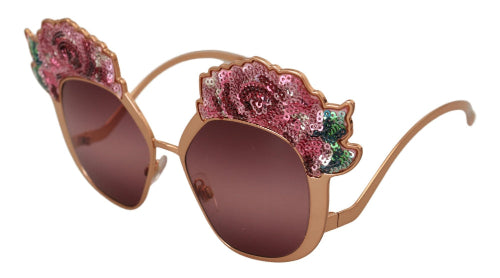 Dolce & Gabbana Pink Gold Rose Sequin Embroidery DG2202 Sunglasses rosa