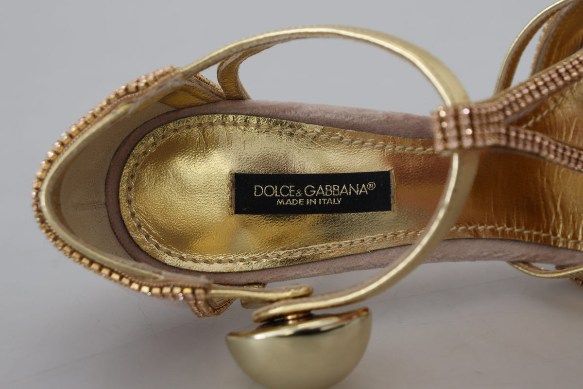 Dolce & Gabbana Pink Crystal T-strap Heels Pumps Shoes rosa