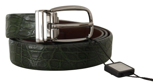 Dolce & Gabbana Green Exotic Leather Silver Buckle Belt grün