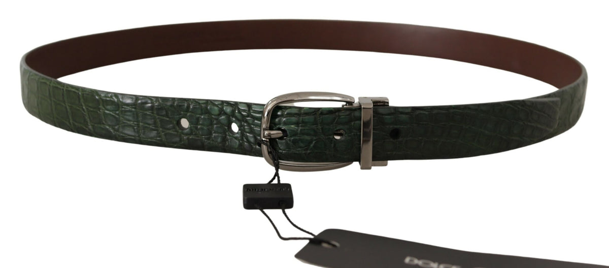 Dolce & Gabbana Green Exotic Leather Silver Buckle Belt grün