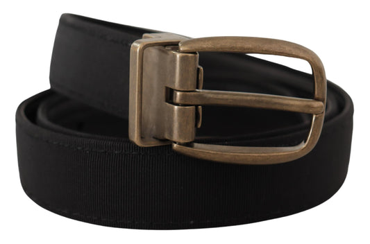 Dolce & Gabbana Black Grosgrain Leather Bronze Metal Belt schwarz