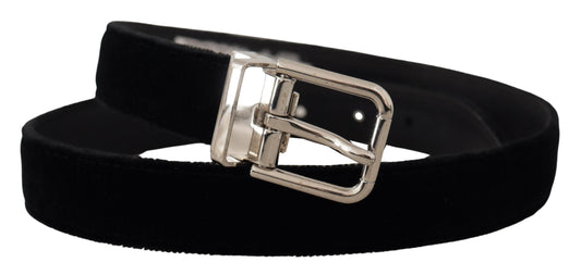 Dolce & Gabbana Black Velvet Silver Tone Metal Logo Buckle Belt schwarz