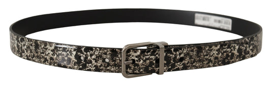 Dolce & Gabbana Black Marble Print Leather Silver Logo Buckle Belt schwarz