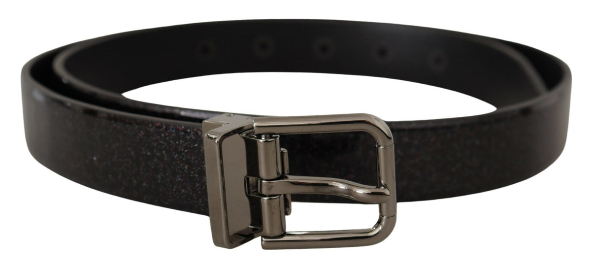 Dolce & Gabbana Black Vernice Puntinata Leather Silver Tone Metal Belt schwarz