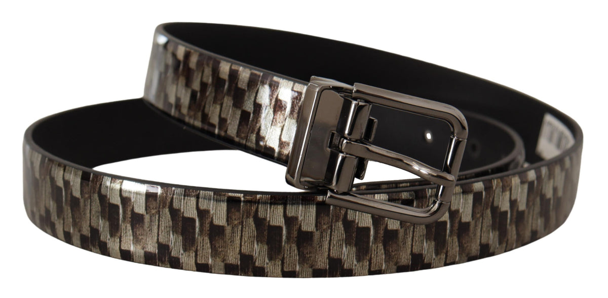 Dolce & Gabbana Brown Herringbone Leather Gray Belt braun