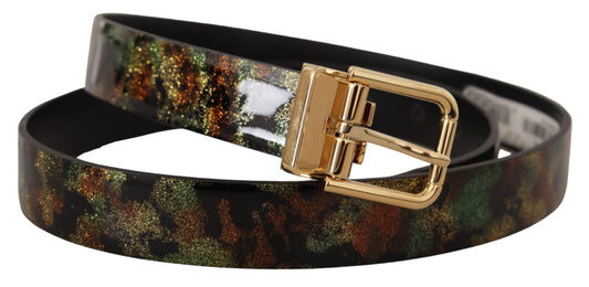Dolce & Gabbana Black Green Leather Bronze Metal Buckle Belt schwarz