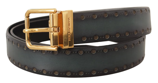 Dolce & Gabbana Green Perforated Leather Brass Metal Belt grun