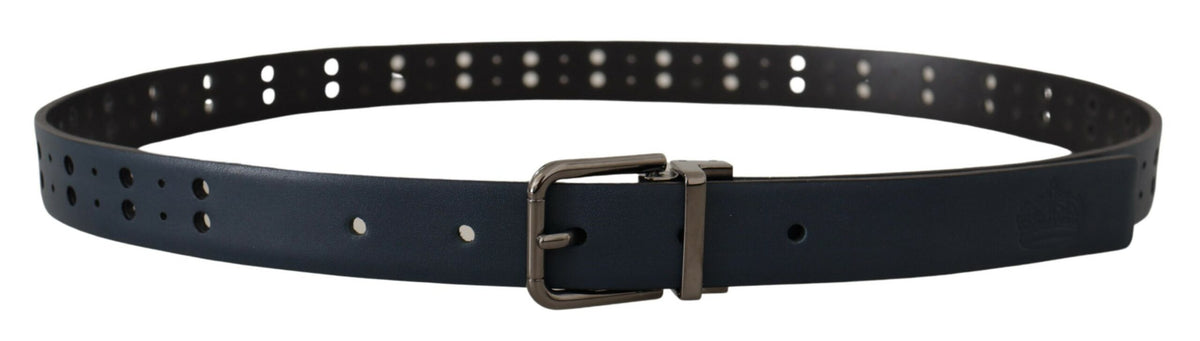 Dolce & Gabbana Blue Perforated Skinny Leather Metal Buckle Belt blau