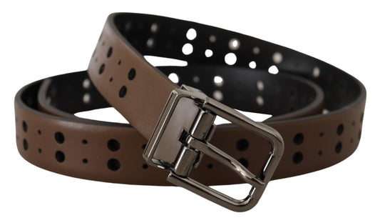 Dolce & Gabbana Dark Brown Perforated Leather Metal Belt braun