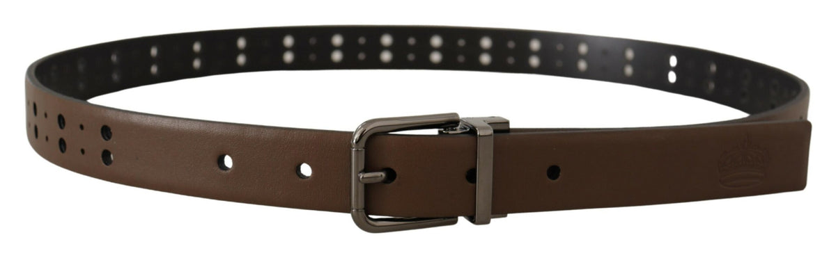 Dolce & Gabbana Dark Brown Perforated Leather Metal Belt braun