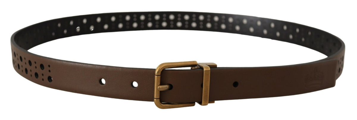 Dolce & Gabbana Brown Leather Perforated Crown Belt braun