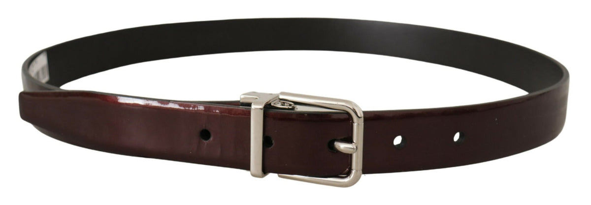 Dolce & Gabbana Brown Patent Leather Silver Metal Buckle Belt braun