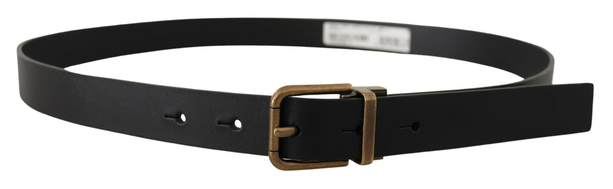 Dolce & Gabbana Black Leather Brass Metal Box Buckle Belt schwarz