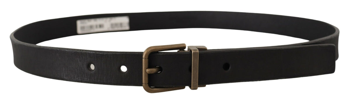 Dolce & Gabbana Black Leather Brass Metal Grain Buckle Classic Belt schwarz
