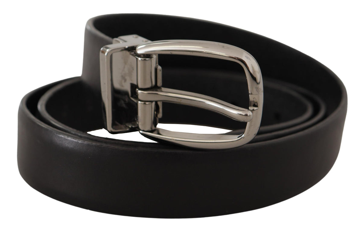 Dolce & Gabbana Black Leather Chrome Logo Metal Buckle Belt schwarz