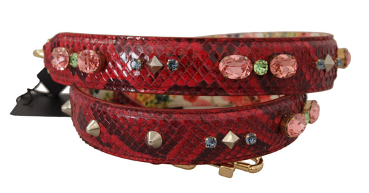 Dolce & Gabbana Red Exotic Leather Crystals Reversible Shoulder Strap Curated Luxury Accessories by Orvyn