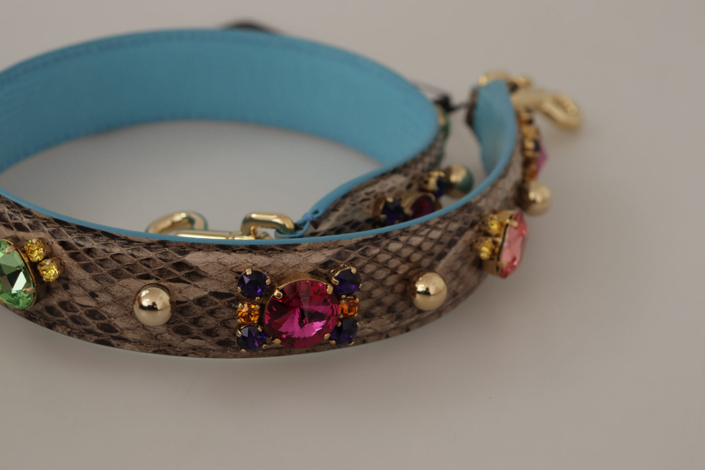 Dolce & Gabbana Brown Exotic Leather Crystals Shoulder Strap Curated Luxury Accessories by Orvyn