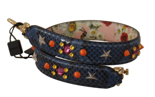Dolce & Gabbana Blue Exotic Leather Crystals Reversible Shoulder Strap Curated Luxury Accessories by Orvyn