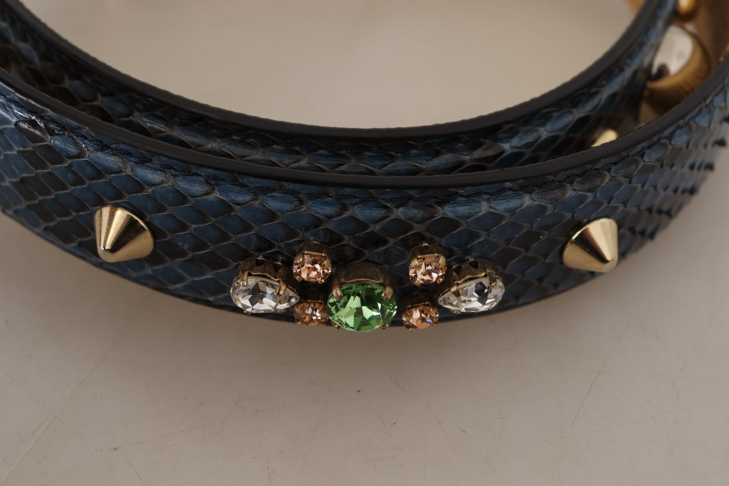 Dolce & Gabbana Blue Exotic Leather Crystals Shoulder Strap Curated Luxury Accessories by Orvyn