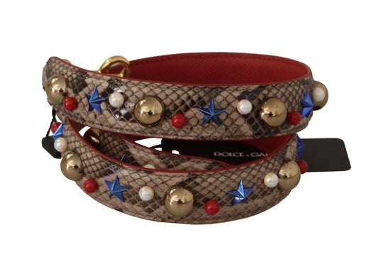 Dolce & Gabbana Brown Python Leather Studded Shoulder Strap Curated Luxury Accessories by Orvyn