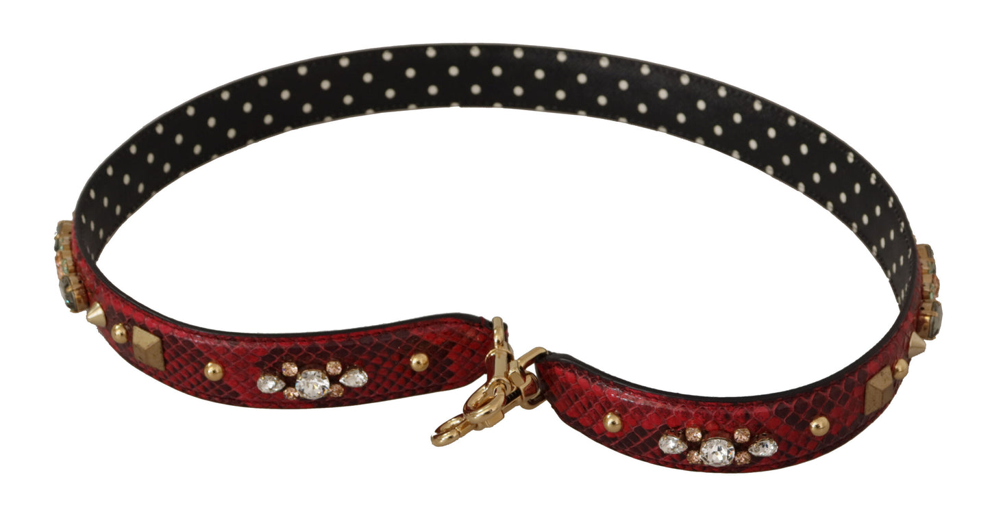 Dolce & Gabbana Red Python Leather Crystals Reversible Shoulder Strap Curated Luxury Accessories by Orvyn