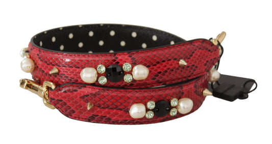 Dolce & Gabbana Red Python Leather Crystals Reversible Shoulder Strap Curated Luxury Accessories by Orvyn