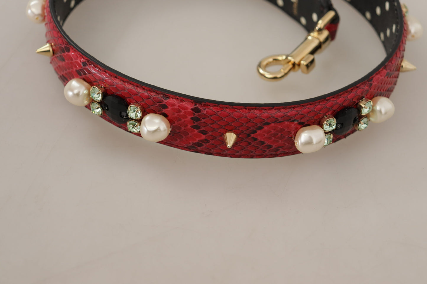 Dolce & Gabbana Red Python Leather Crystals Reversible Shoulder Strap Curated Luxury Accessories by Orvyn