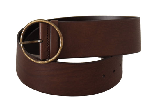 Dolce & Gabbana Brown Leather Wide Waist Logo Metal Round Buckle Belt braun