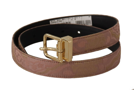 Dolce & Gabbana Rose Gold Leather Logo Engraved Metal Buckle Belt rosa