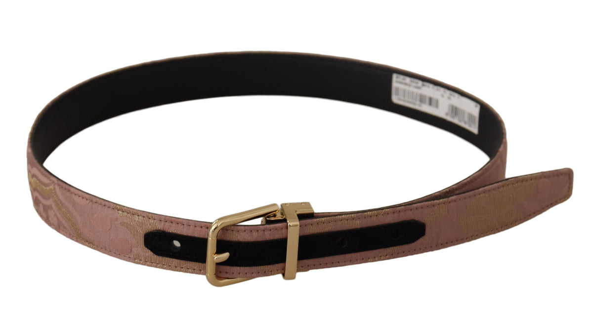Dolce & Gabbana Rose Gold Leather Logo Engraved Metal Buckle Belt rosa