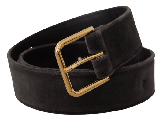 Dolce & Gabbana Brown Velvet Gold Tone Logo Metal Waist Buckle Belt braun