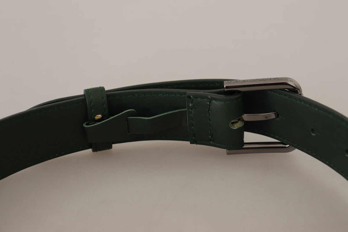 Dolce & Gabbana Army Green Leather Logo Metal Waist Buckle Belt grun