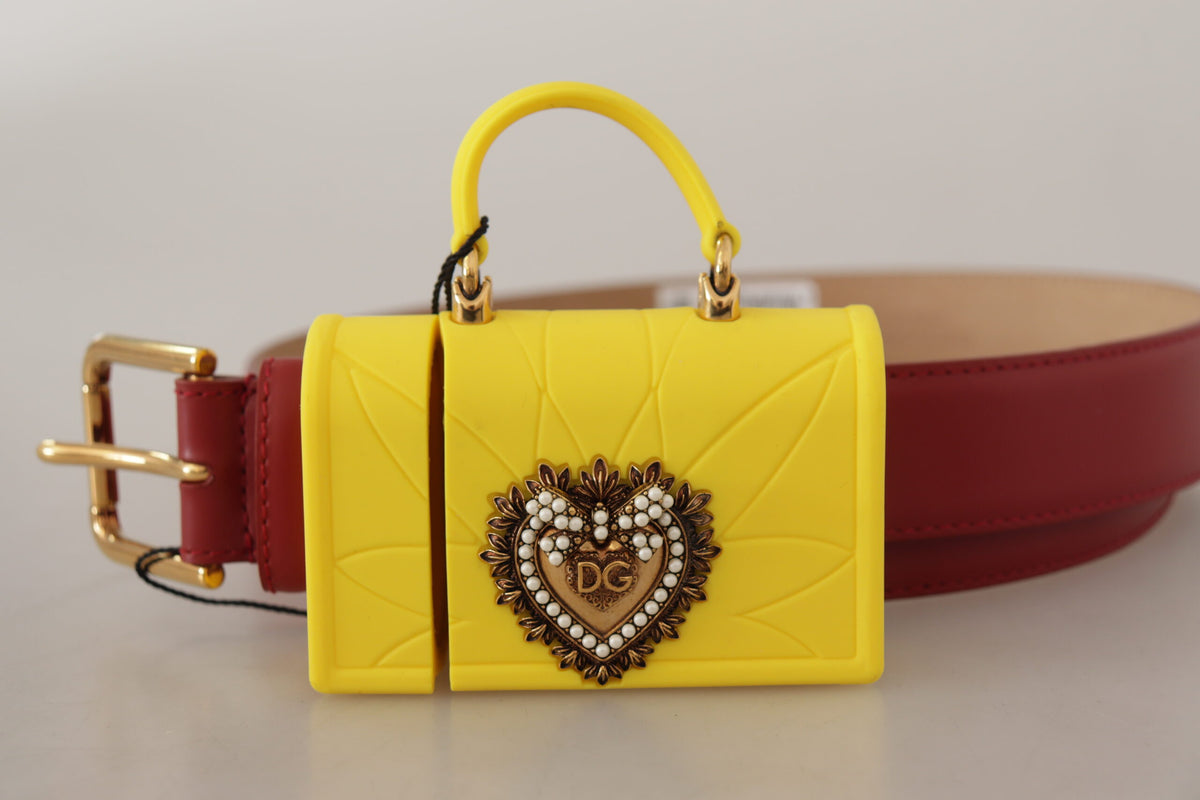 Dolce & Gabbana Red Leather Yellow DEVOTION Heart Bag Buckle Belt rot