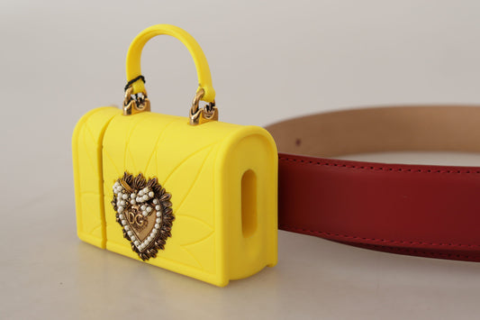Dolce & Gabbana Red Leather Yellow DEVOTION Heart Bag Buckle Belt rot