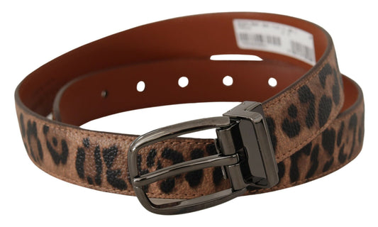 Dolce & Gabbana Brown Leopard Embossed Leather Buckle Belt braun