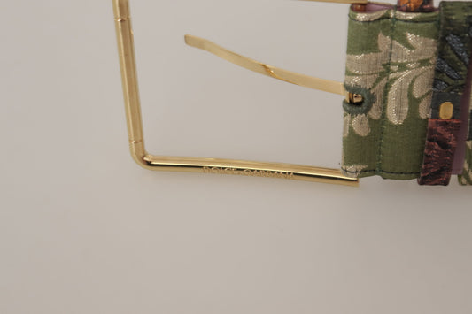 Dolce & Gabbana Multicolor Leather Embroidered Gold Metal Buckle Belt rot