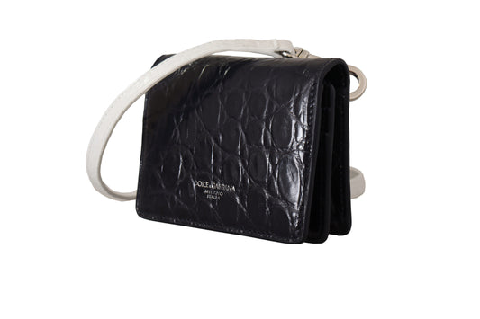 Dolce & Gabbana Blue White Caiman Leather Strap Card Holder Wallet Curated Luxury Accessories by Orvyn