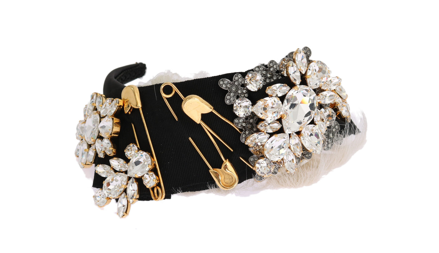 Dolce & Gabbana Black Crystal White Hair Parrucchiera Headband Diadem Curated Luxury Accessories by Orvyn