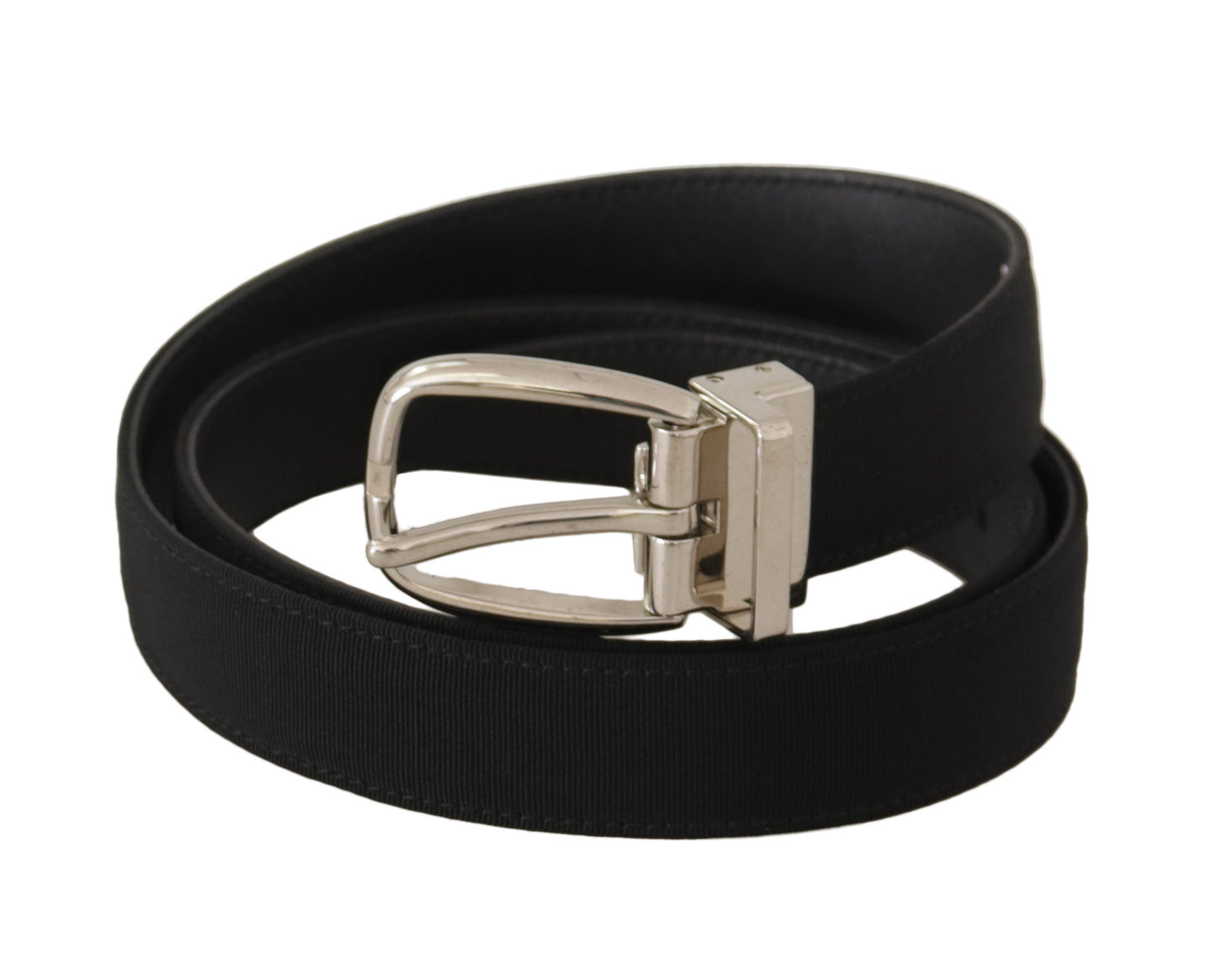 Dolce & Gabbana Belt Black Calf Leather Silver Tone Metal Buckle schwarz